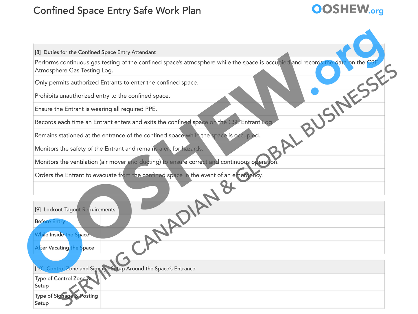 Confined Space Entry Documents